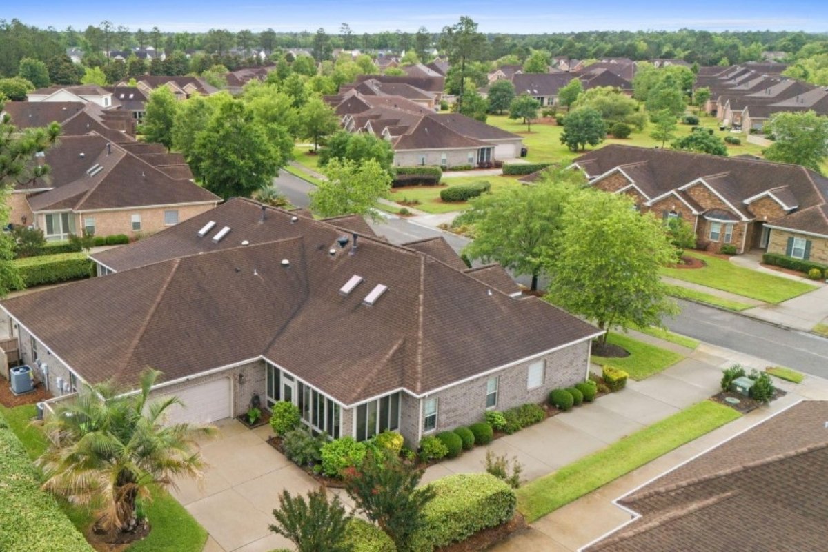 Aerial view of homes in Brunswick Forest community Leland NC