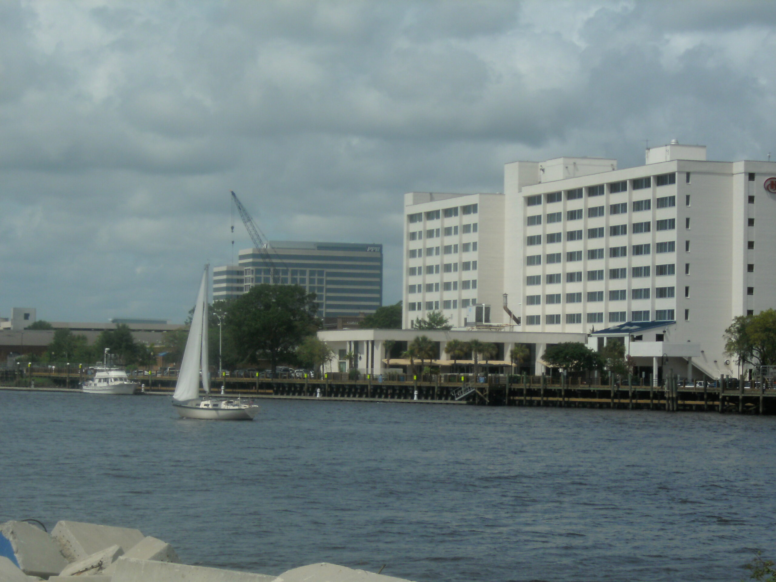The Cape Fear River waterfront along downtown Wilmington, North Carolina