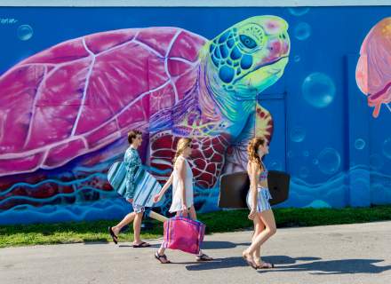 Ocean waves and boardwalk area at Carolina Beach North Carolina