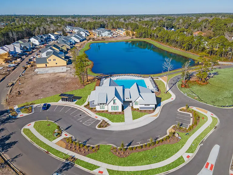 Community pool and clubhouse at East Mason in Wilmington NC