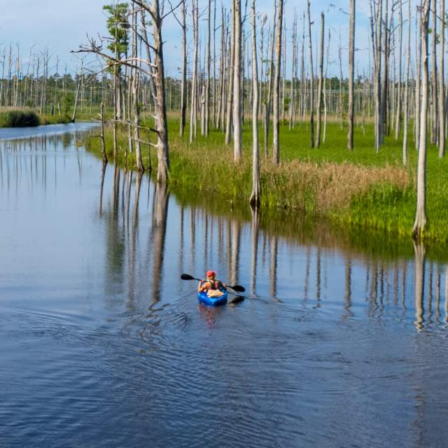 Kayaking through coastal waterways near Oak Island NC