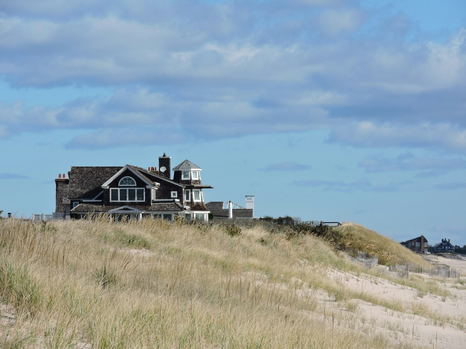 An oceanfront beach house behind the dunes on the southeastern North Carolina coast