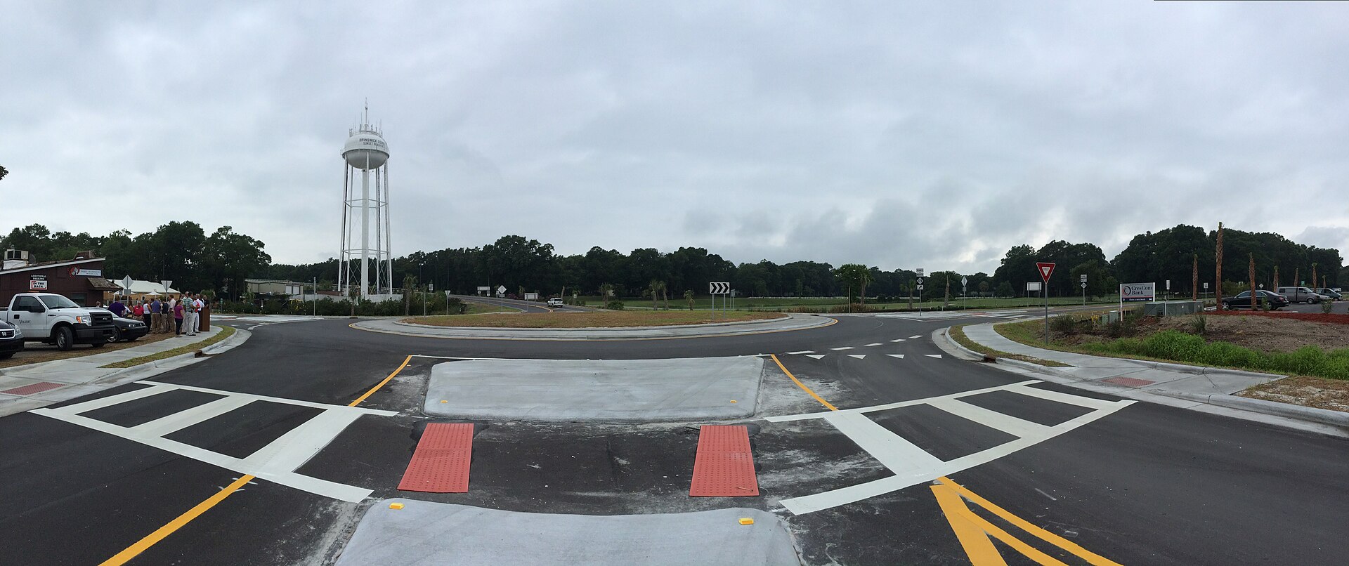 The roundabout at the mainland approach to Sunset Beach, North Carolina, shortly after it opened in July 2014