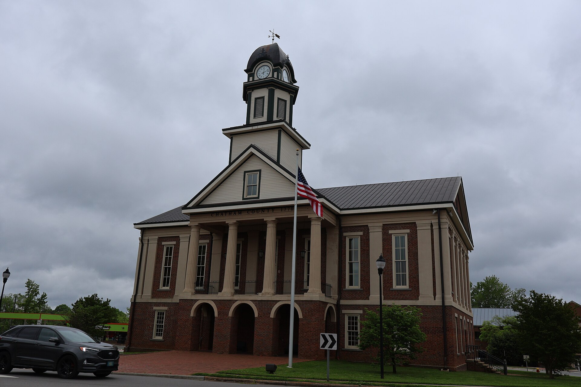 The historic Chatham County Courthouse in the Pittsboro traffic circle