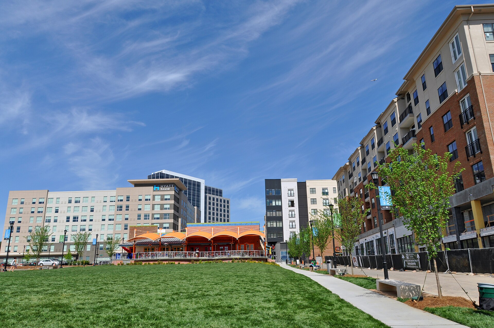 Midtown Park lawn and surrounding towers at North Hills in Raleigh