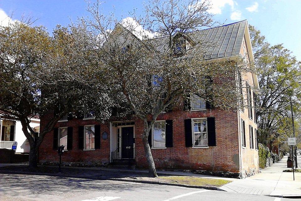 The Mitchell-Anderson House, an eighteenth century brick home on a corner in the historic district of downtown Wilmington, North Carolina