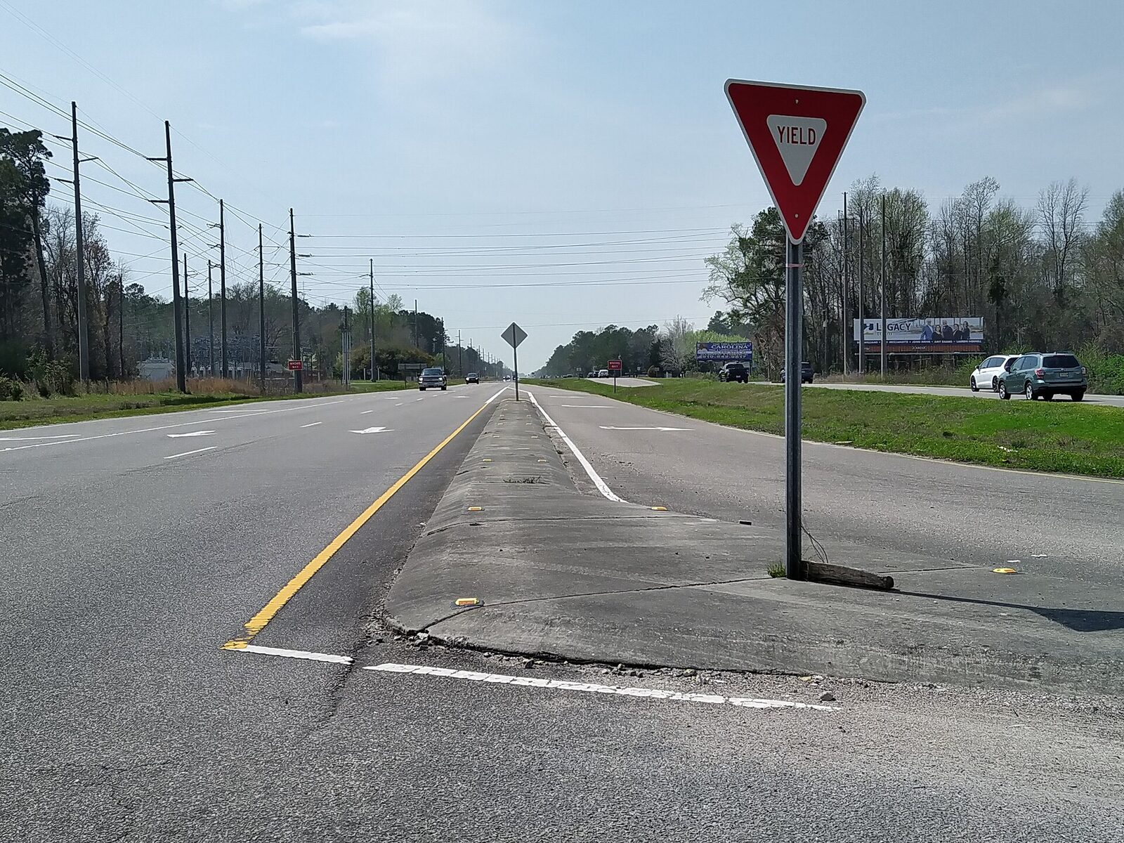 Westbound US 17 at the Mt. Pisgah Road intersection west of Supply in Brunswick County, North Carolina